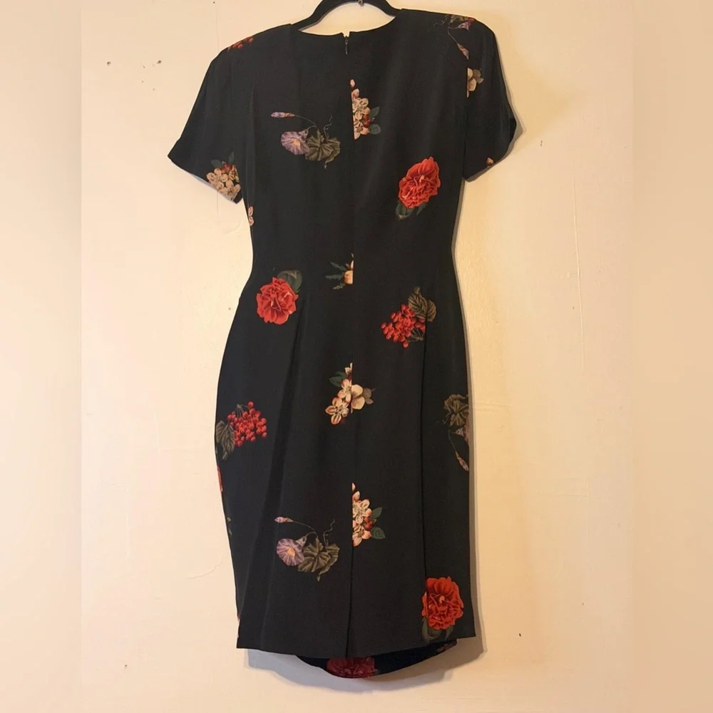 Liz Claiborne Black Dress with Red Floral Design - Picture 2 of 6